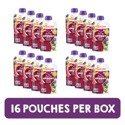 Happy Tot Organics Stage 4 Baby Food Pouches, Gluten Free, Vegan Snack, Love My Veggies, Fruit &amp; Veggie Puree, Banana, Beet, Squash &amp; Blueberry, 4.22 Ounce (Pack of 16)