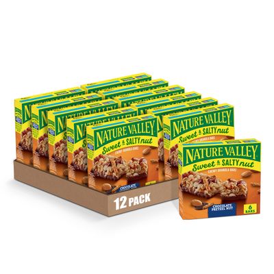Nature Valley Granola Bars, Sweet and Salty Nut, Chocolate Pretzel, 6 Bars, 7.4 OZ (Pack of 12)