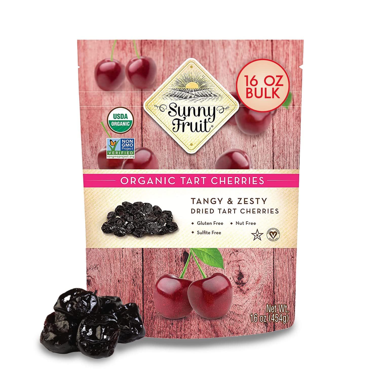 Sunny Fruit Soft Organic Dried Tart Cherries, 16 Ounce Bulk Bag  Healthy, Sweet Snack  ORGANIC, NON-GMO, VEGAN, HALAL, KOSHER, NO PRESERVATIVES