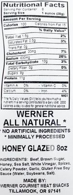 Werner Beef Jerky All Natural Meat Snack Half Pounder - High Protein Snack, Gluten-Free, No Artificial Ingredients, No Added MSG (8 Ounce) (Honey Glazed)