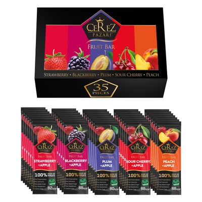 Cerez Pazari Fruit Leather Snacks Variety Pack for Adults and Kids, Healthy Fruit Snacks Bulk, Vegan Real Fruit Bars, Snacks with Strawberry, Blackberry, Plum, Sour Cherry and Peach 25g x 35 pack