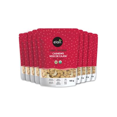 Elan Organic Raw Cashews, Unroasted, Unsalted, Non-GMO, Vegan, Gluten-Free, Kosher, Raw Nuts, Healthy Snack, 8 pack of 6.5 oz