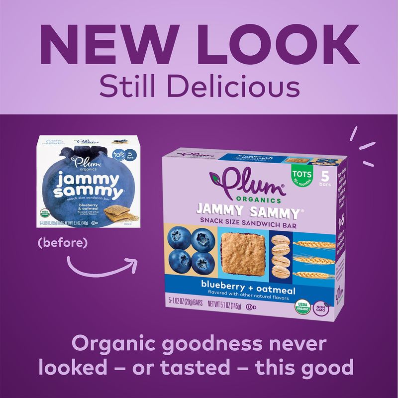 Plum Organics Jammy Sammy Snack Bars - Blueberry and Oatmeal - 1.02 oz Bars (Pack of 30) - Organic Toddler Food Snack Bars
