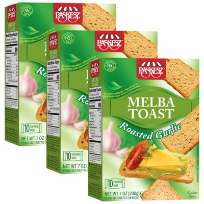 Melba Toast, Flatbread Toast Crackers - Roasted Garlic - All Natural Thin and Crispy Flatbread Crackers - Non-GMO, 7 Oz, Pack of 3