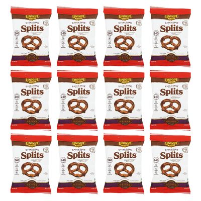 Unique Snacks Extra Dark Splits Pretzels, Original Split-Open Pretzels, Delicious Homestyle-Baked Snack Bag, Vegan, OU Kosher, and Non-GMO Food, No Artificial Flavor, 2.12 Oz. Bag, Pack of 12