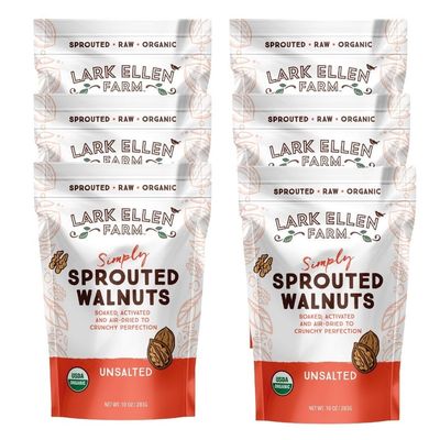 Lark Ellen Farm Unsalted Walnuts, Raw Sprouted Healthy Snack, Keto, Certified USDA Organic, Gluten-Free, Vegan, Individual Whole Nuts (10 Oz, 6 Pack)