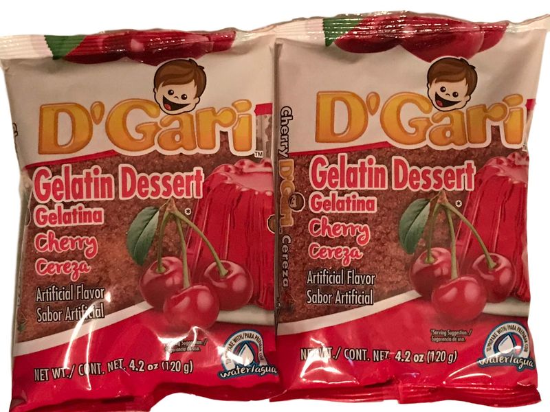 D Gari pack of 2 Cereza Gelatin 4.2oz, Prepare with water, Quick Snacks, Cherry Dessert, Gelatin, Mix, Mexico, Powder
