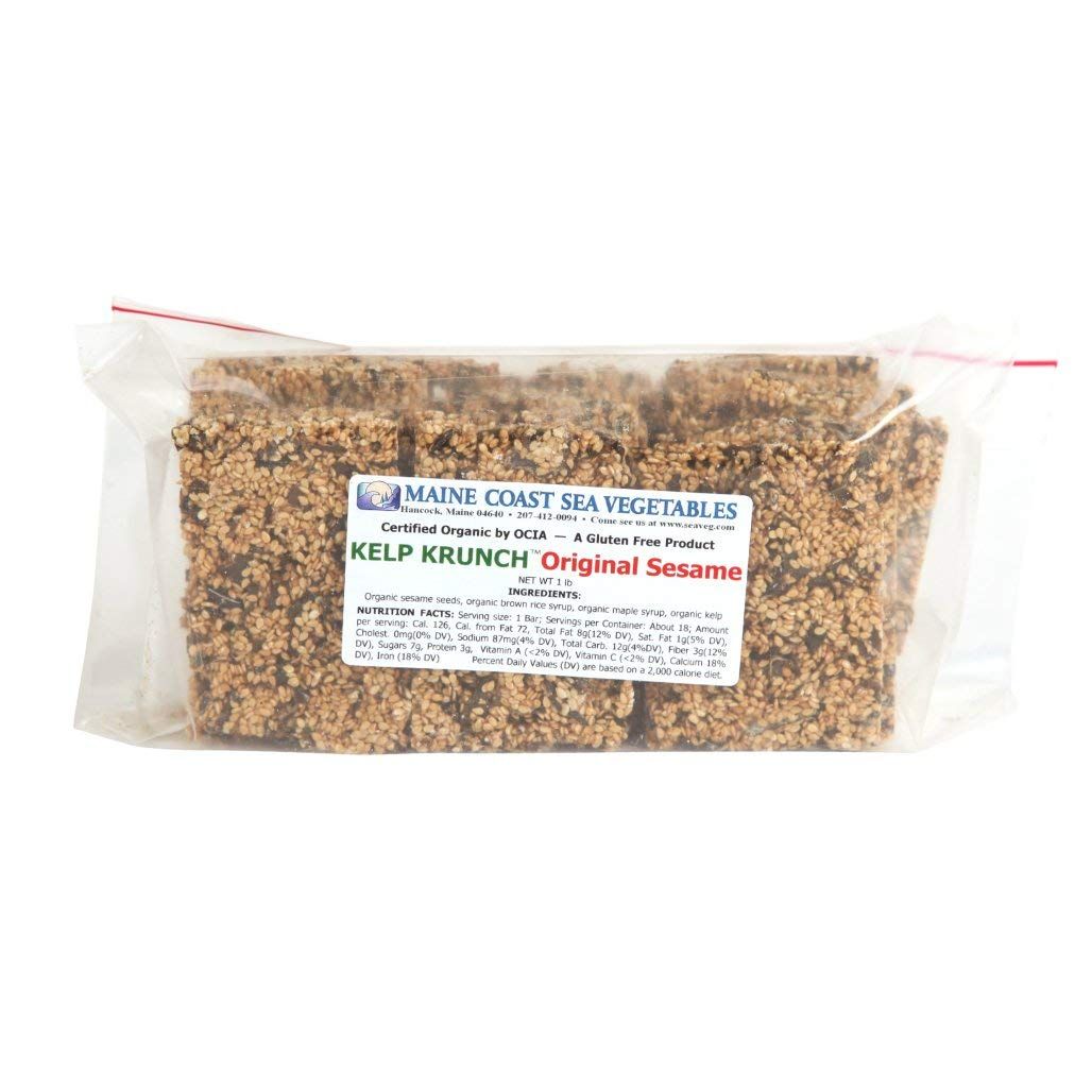 Maine Coast Sea Vegetables Kelp Krunch Original Sesame Bars  Organic Sesame Seed Snacks  Crunchy Seed Bars with Wild-Harvested Kelp  Gluten-Free, Dairy-Free, Vegan  1 LB Bulk Pack (Unwrapped)