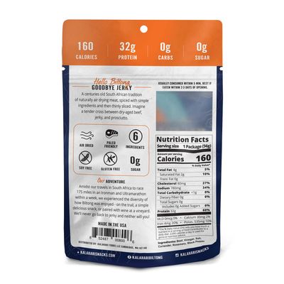 Original Kalahari Biltong, Air-Dried Thinly Sliced Beef, 2oz (Pack of 8), Sugar Free, Gluten Free, Keto &amp; Paleo, High Protein Snack