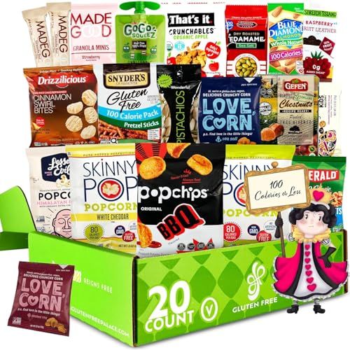 Gluten Free Palace 100 Calorie Snacks Variety Pack - Healthy Snacks Care Package - Low Calorie, Vegan Snacks, Protein Bars &amp; Nuts - Valentines Day Snack Food Gift Basket (20 Count)