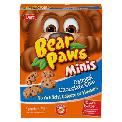 Dare Bear Paws Minis, Oatmeal Chocolate Chip Cookies - Peanut Free Imported from Canada