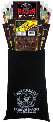 Buffalo Bills 12-Piece Hot &amp; Spicy Beef Jerky and Beef Stick Sampler Black Velour Wine Gift Bag