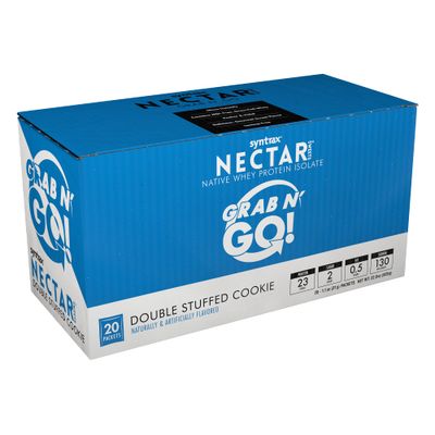Syntrax Nutrition Nectar Grab N&#39; Go, 100% Whey Protein Isolate Protein Powder, Real Cookie Pieces, Double Stuffed Cookie, 20 Packets (28g/Packet)