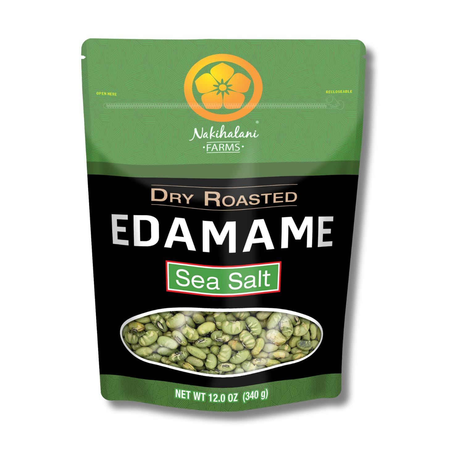 Dry Roasted Edamame by Nakihalani Farm - Sea Salt (12 oz)  Non-GMO Crunchy Soybeans  Plant-Based High Protein Snack for Adults &amp; Kids  Gluten-Free, Keto-Friendly, Nut-Free, Vegan  Resealable Bag