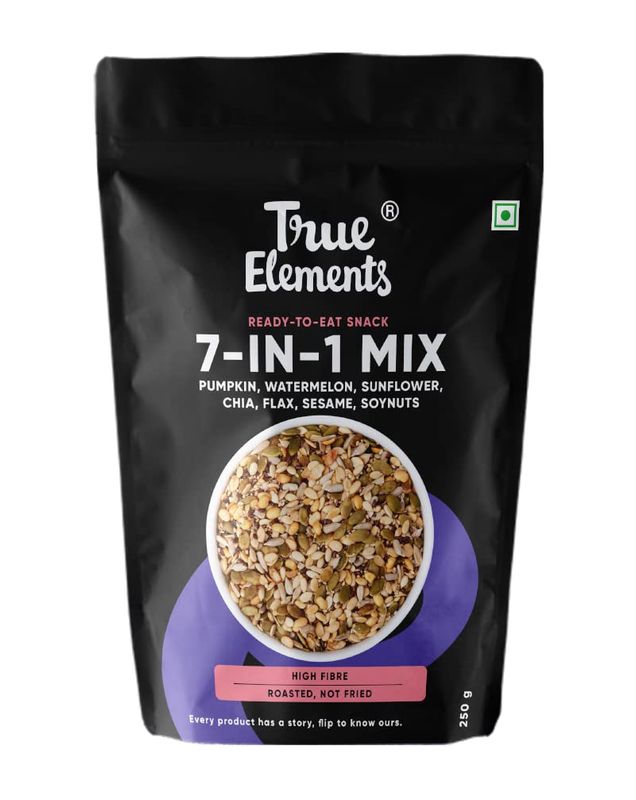 True Elements 7 in 1 Super Seeds &amp; Nut Mix 8 Oz - (Roasted Pumpkin Seeds, Watermelon Seeds, Sunflower Seeds, Flax Seeds, Soyanuts, White Sesame &amp; Chia Seeds)