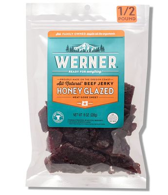 Werner Beef Jerky All Natural Meat Snack Half Pounder - High Protein Snack, Gluten-Free, No Artificial Ingredients, No Added MSG (8 Ounce) (Honey Glazed)