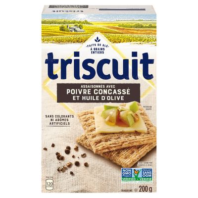 Triscuit Cracked Pepper &amp; Olive Oil, 200g/7.1 oz., Wheat Crackers (Imported from Canada)