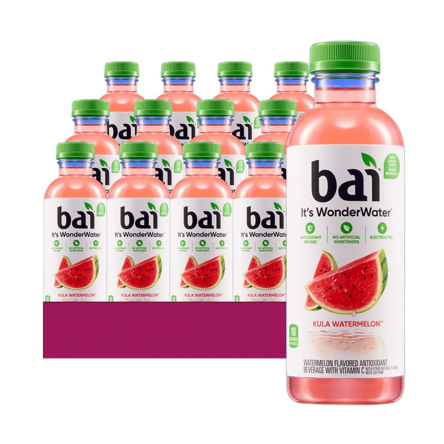 Bai 12-Pack of Kula Watermelon Antioxidant Infused Drink 18 fl oz Plastic Bottle  25 Sugarcane Food Grade Disposable Straws by Unique Outlet Brand