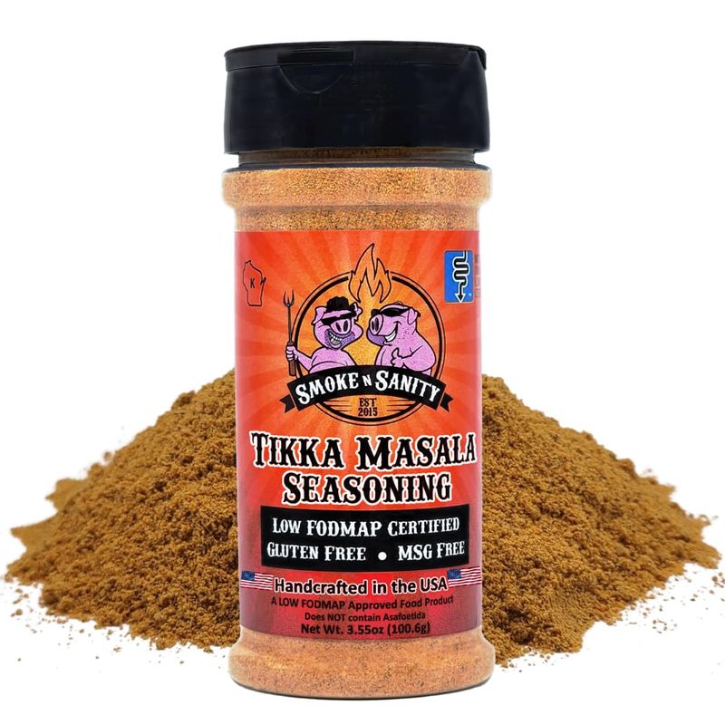 Smoke n Sanity Tikka Masala Seasoning - Certified Low FODMAP Seasonings - Gluten Free - Certified Kosher - Dairy Free for Low FODMAP Snacks (3.55 oz Shaker)