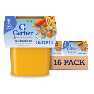 Gerber Baby Food 2nd Foods, Dinner, Chicken Noodle Puree, 4 Ounce Tubs, 2-Pack (Pack of 8)