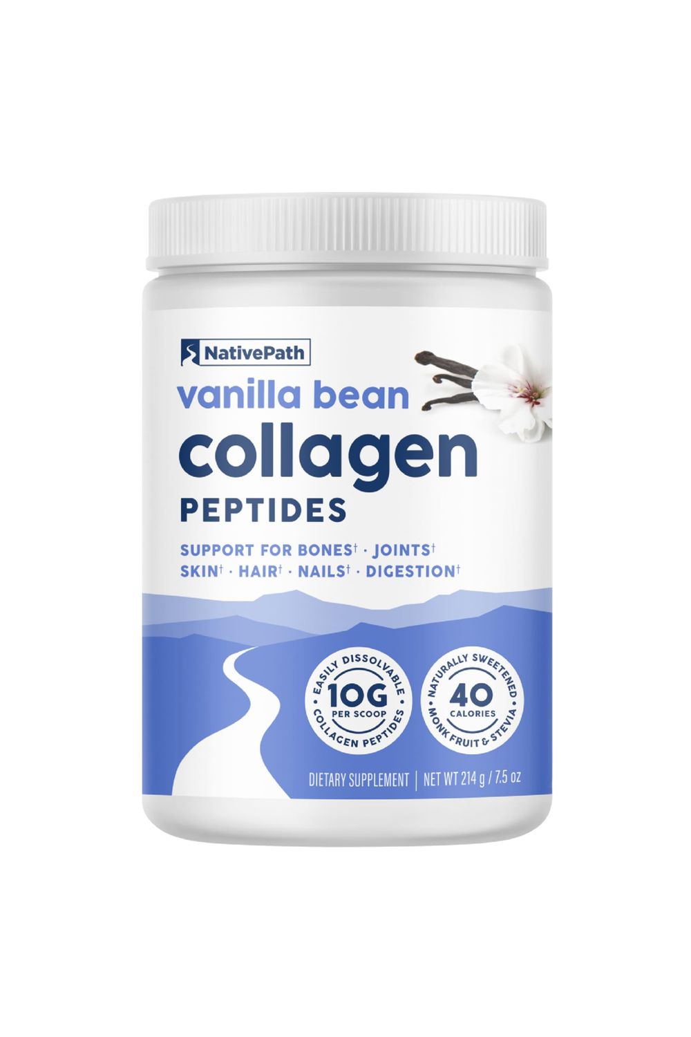 NativePath Collagen Peptides - Hydrolyzed Type 1 &amp; 3 Collagen. Keto &amp; Paleo Grass-Fed Protein Powder for Hair, Skin, Nails, Bones, Joints, Digestion and More - No Gluten or Dairy (Vanilla Bean, 214g)