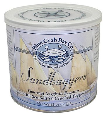 Blue Crab Bay &quot;Sandbaggers&quot; - Gourmet Virginia Peanuts with Sea Salt &amp; Cracked Pepper, 12 Oz. Tin (4-Pack)