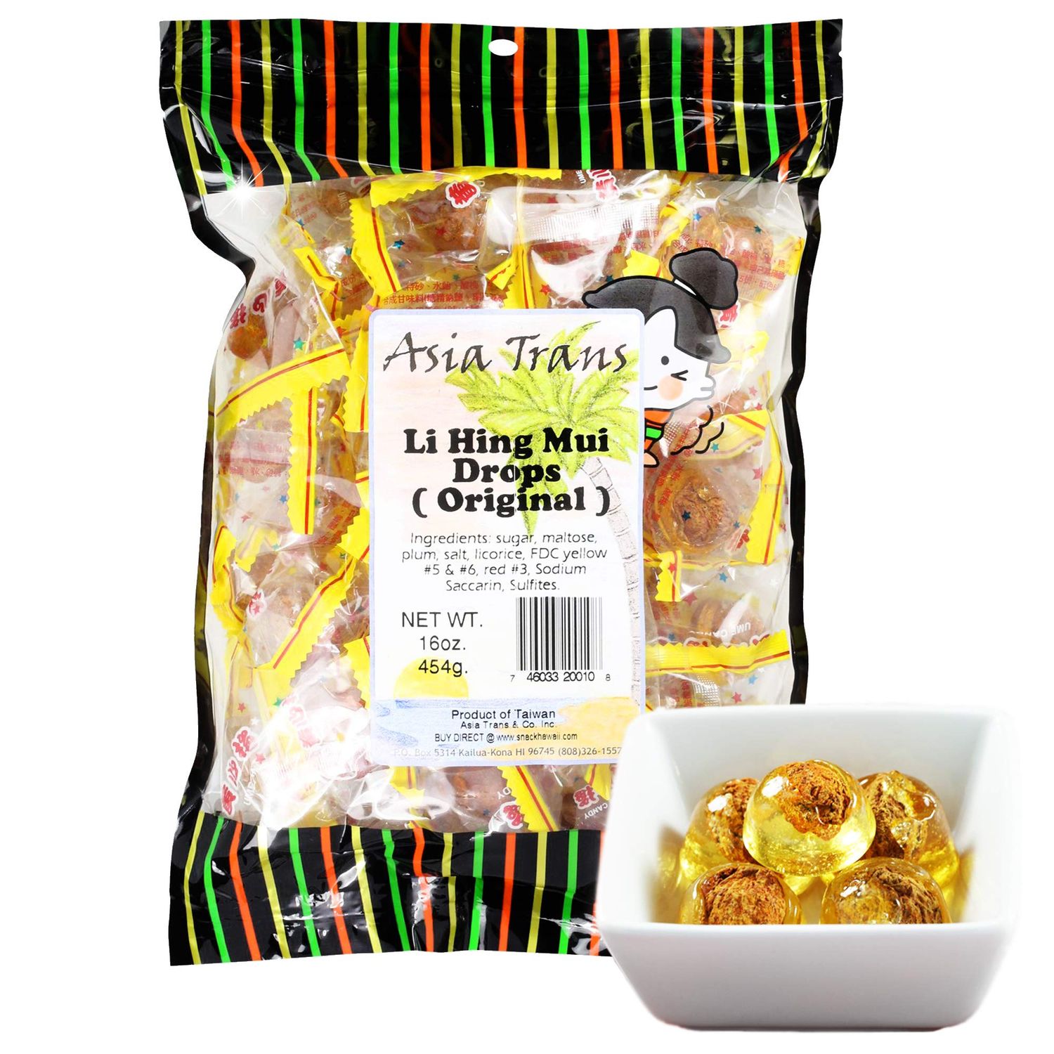 Asia Trans Golden Plum Crack Seed Drops - Hawaiian Favorite Sweet, Sour &amp; Salty Dried Asian Plum Hard Candy