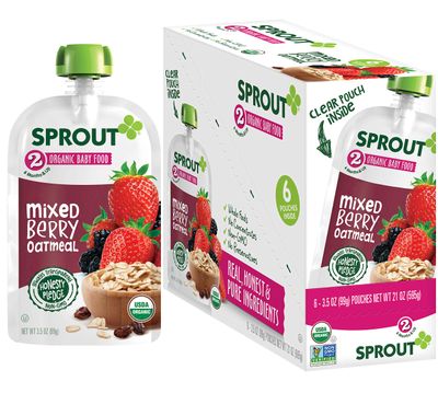 Sprout Organic Baby Food, Stage 2 Pouches, Fruit Veggie &amp; Grain Blend, Mixed Berry Oatmeal, 3.5 Oz Purees (Pack of 6)