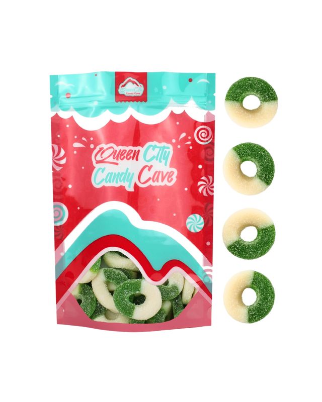 Green Apple Gummy Rings Candy - Fresh, Soft, and Chewy Sugar Dusted Gourmet Green Apple Rings Gummy Candy, by Queen City Candy Cave (2 Pound)
