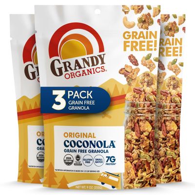 Grandy Organics Original Coconola Granola, Certified Organic Gluten Free Granola, Grain Free, Vegan and Paleo, Original Flavor Coconola, 9oz Each, Pack of 3