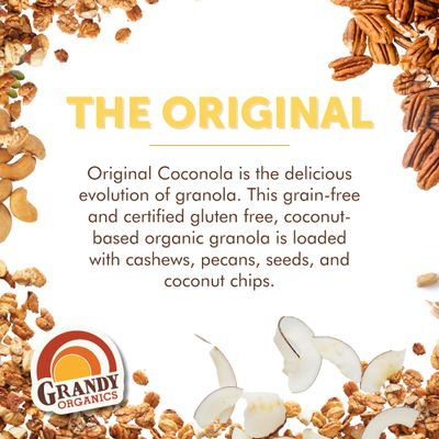 Grandy Organics Original Coconola Granola, Certified Organic Gluten Free Granola, Grain Free, Vegan and Paleo, Original Flavor Coconola, 9oz Each, Pack of 3