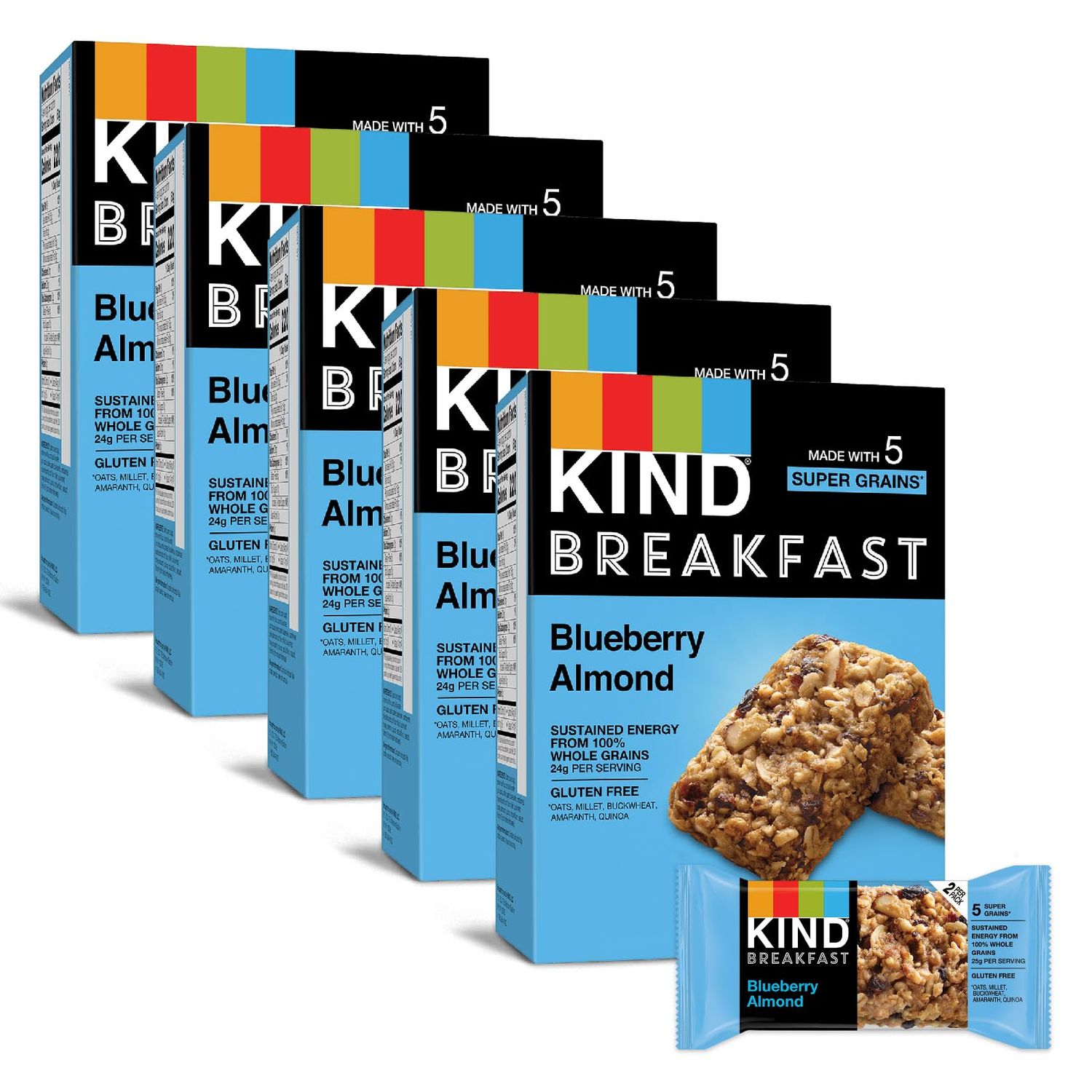 KIND Breakfast Bars, KIND Snack Bars, Blueberry Almond, Gluten Free Breakfast Bars, 100% Whole Grains, 1.76 OZ Packs, 30 Count