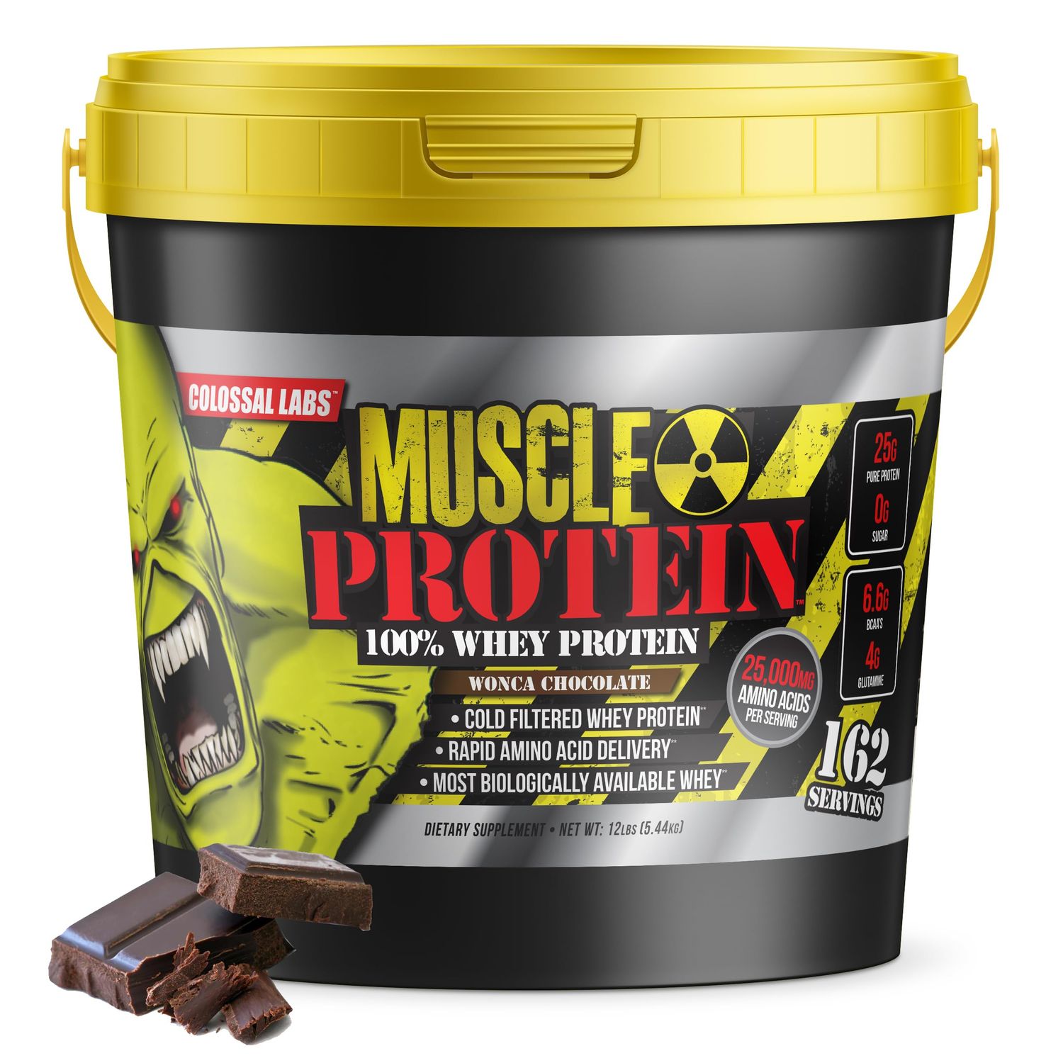 COLOSSAL LABS Muscle Protein Whey Powder 5 lbs/Pack of 1- Cold Filtered, 25g Pure Protein, 6.6g BCAAs (Packaging May Vary) (12LB, Chocolate)