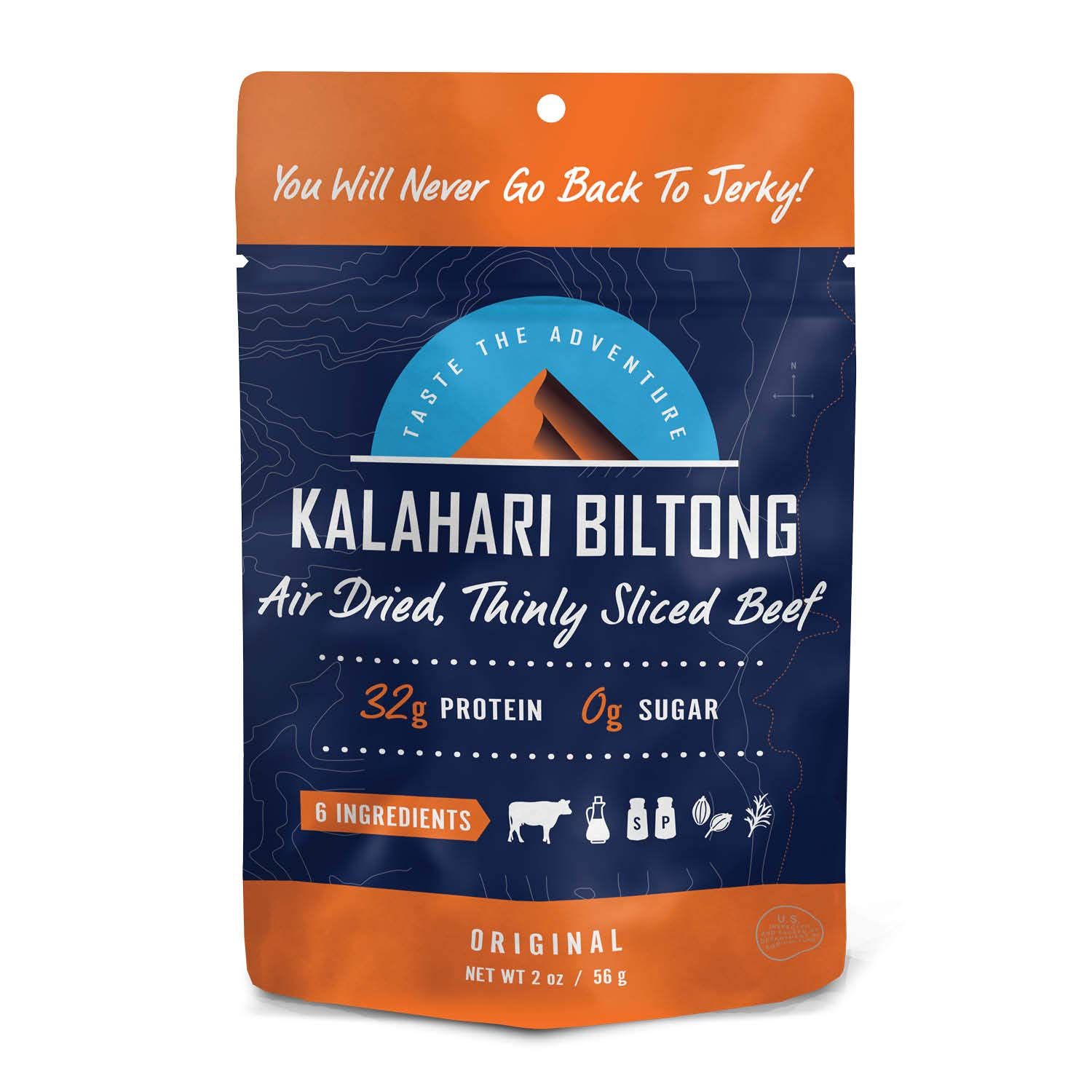 Original Kalahari Biltong, Air-Dried Thinly Sliced Beef, 2oz (Pack of 1), Sugar Free, Gluten Free, Keto &amp; Paleo, High Protein Snack