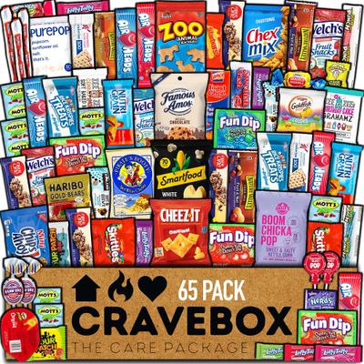 CRAVEBOX Snack Box (65 Count) Easter Variety Pack Care Package Gift Basket Adult Kid Guy Girl Women Men Birthday College Student Office Food - Back to School