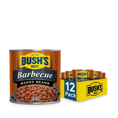 BUSH&#39;S BEST 16 oz Canned Barbecue Baked Beans, Source of Plant Based Protein and Fiber, Low Fat, Gluten Free, (Pack of 12)