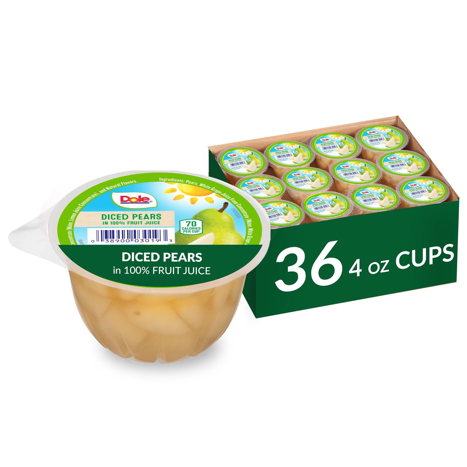 Dole Fruit Bowls Diced Pears in 100% Juice Snacks, 4oz 36 Total Cups, Gluten &amp; Dairy Free, Bulk Lunch Snacks for Kids &amp; Adults