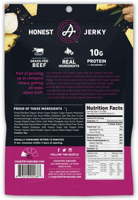Country Archer Grass Fed Beef Jerky - Beef Jerky Snack Pack, Teriyaki Beef Jerky Bulk, Individual Beef Jerky Pack, Gluten Free Protein Snack - Teriyaki Flavor, 2.5 oz (Pack of 4)