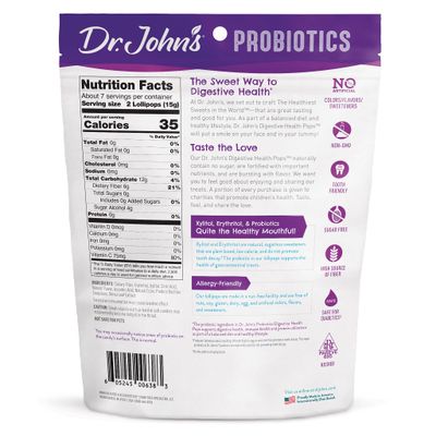 Dr. Johns Sugar Free Candy, Healthy Lollipops with Zero Sugar, Low Calorie Snacks, Keto Friendly Hard Candy Sweets, Probiotics for Kids, Oval, 14 Count, 3.85 OZ