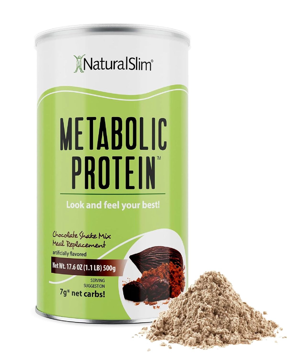 NaturalSlim Meal Replacement Protein Powder Chocolate - Metabolic Protein Powder Help Curb Cravings, Hunger &amp; Metabolism Support - Low Carb Breakfast Shake Mix - 10 Servings, 17.6oz