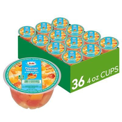 Dole Papaya Mango In 100% Fruit Juice Snacks, 4oz 36 Total Cups, Gluten &amp; Dairy Free, Bulk Lunch Snacks for Kids &amp; Adults