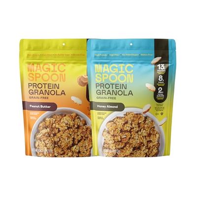 Magic Spoon Protein Granola - High Protein Granola, Keto Friendly, Low Sugar, Grain Free, Healthy Breakfast or Quick Snack (1 bags each: Honey Almond, Peanut Butter)