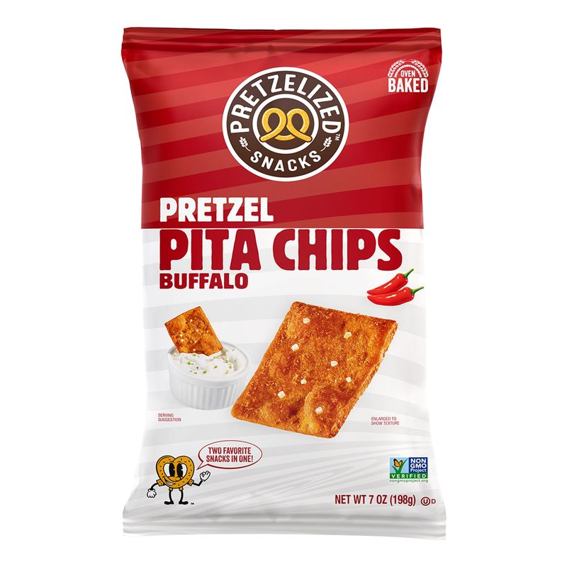 PRETZELIZED Snacks PRETZELIZED Pretzel Pita Chips, Buffalo Flavored, 7oz Bag (Pack of 12)