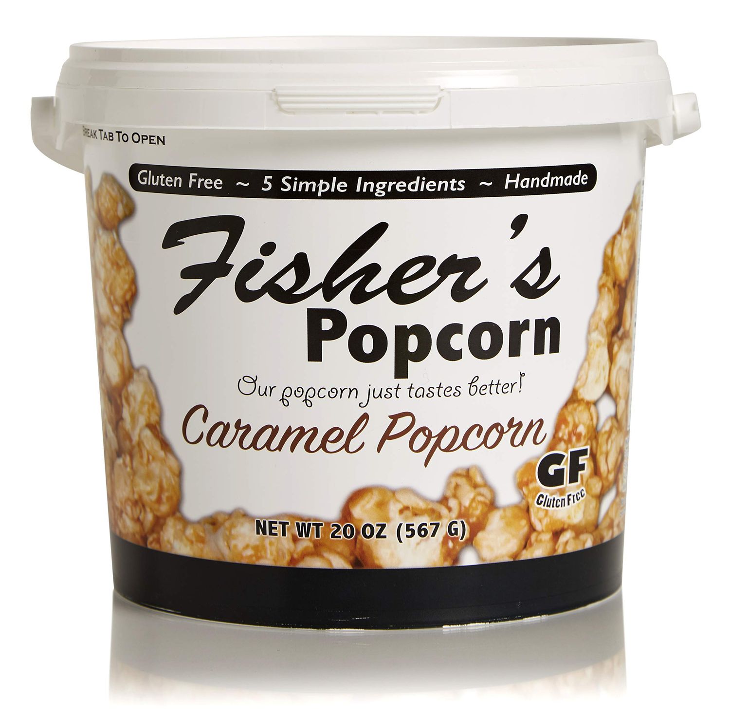 Fisher&#39;s Popcorn Caramel Popcorn, Gluten Free, 5 Simple Ingredients, Handmade, No Preservatives, No High Fructose Corn Syrup, Zero Trans Fat, 20oz Tub