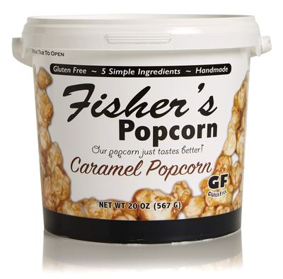 Fisher&#39;s Popcorn Caramel Popcorn, Gluten Free, 5 Simple Ingredients, Handmade, No Preservatives, No High Fructose Corn Syrup, Zero Trans Fat, 20oz Tub