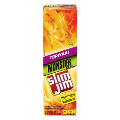 Slim Jim Monster Smoked Meat Sticks, Teriyaki Flavor, 11g Protein Per Stick, Easter Basket Stuffer, 1.94 oz. (18 Count)