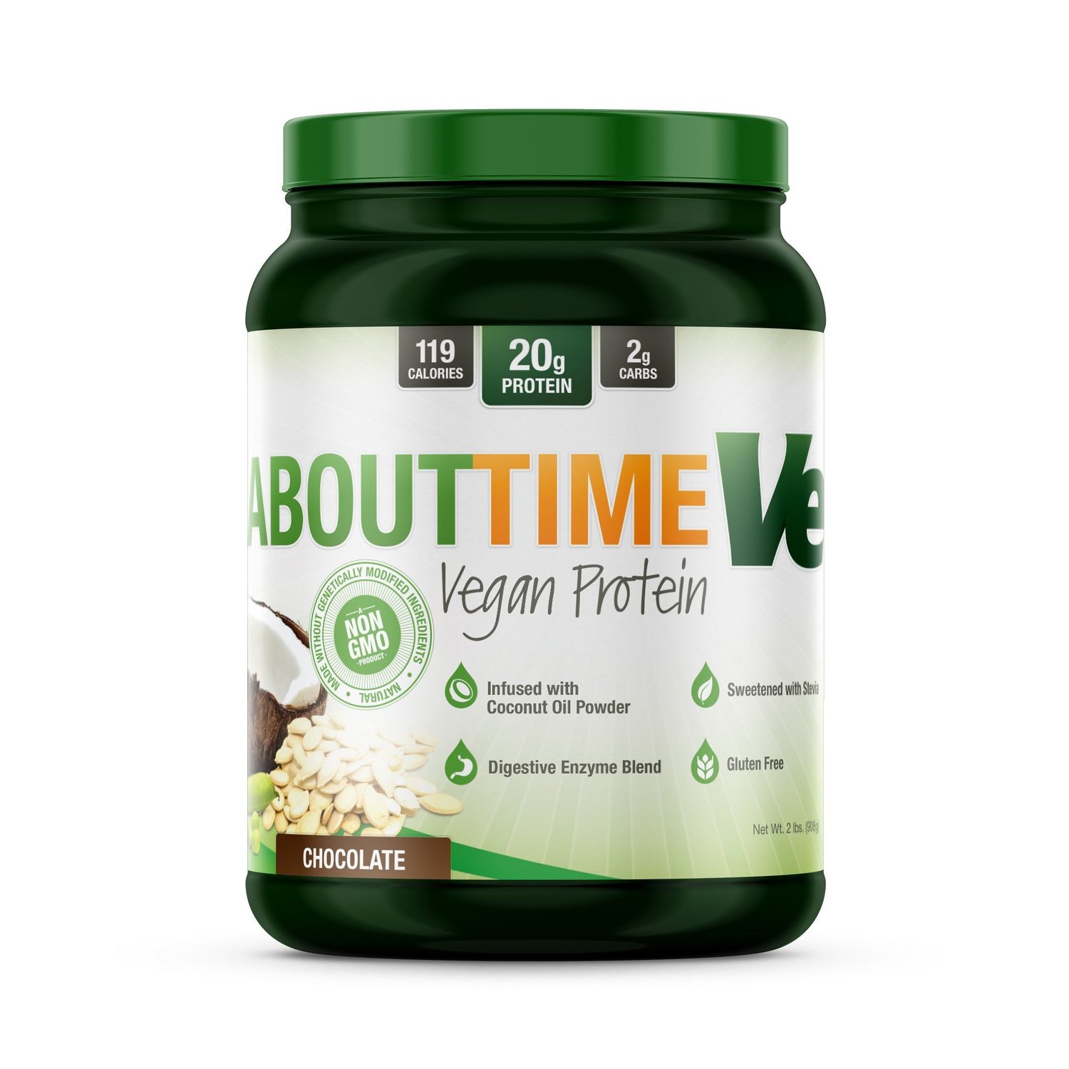 About Time Natural Vegan Protein Chocolate 2lb - 24g Protein, Non-GMO, Plant Based, Gluten Free, Soy Free, Dairy Free, 32 Servings