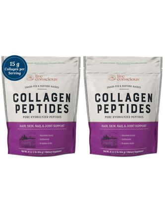 Live Conscious Collagen Peptides Powder - Hair, Skin, Nail, and Joint Support - Type I &amp; III Collagen - Naturally-Sourced Hydrolyzed Protein - 16oz (2-Pack)
