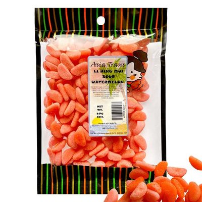 Li Hing Mui Sour Watermelon 12 Ounce - Packed fresh in Hawaii. Sweet and tart watermelon gummy candy sprinkled with Li Hing Mui Plum powder.