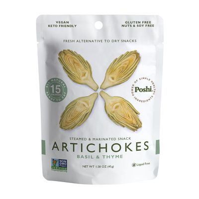 POSHI Marinated Artichoke Hearts Snack Pack  Basil  Thyme  Keto, Vegan, Paleo, Non GMO, Low Carb  Calorie, Gluten Free, Fully Cooked Vegetables, Gourmet, Healthy, All Natural (10 Pack, 1.58 oz)